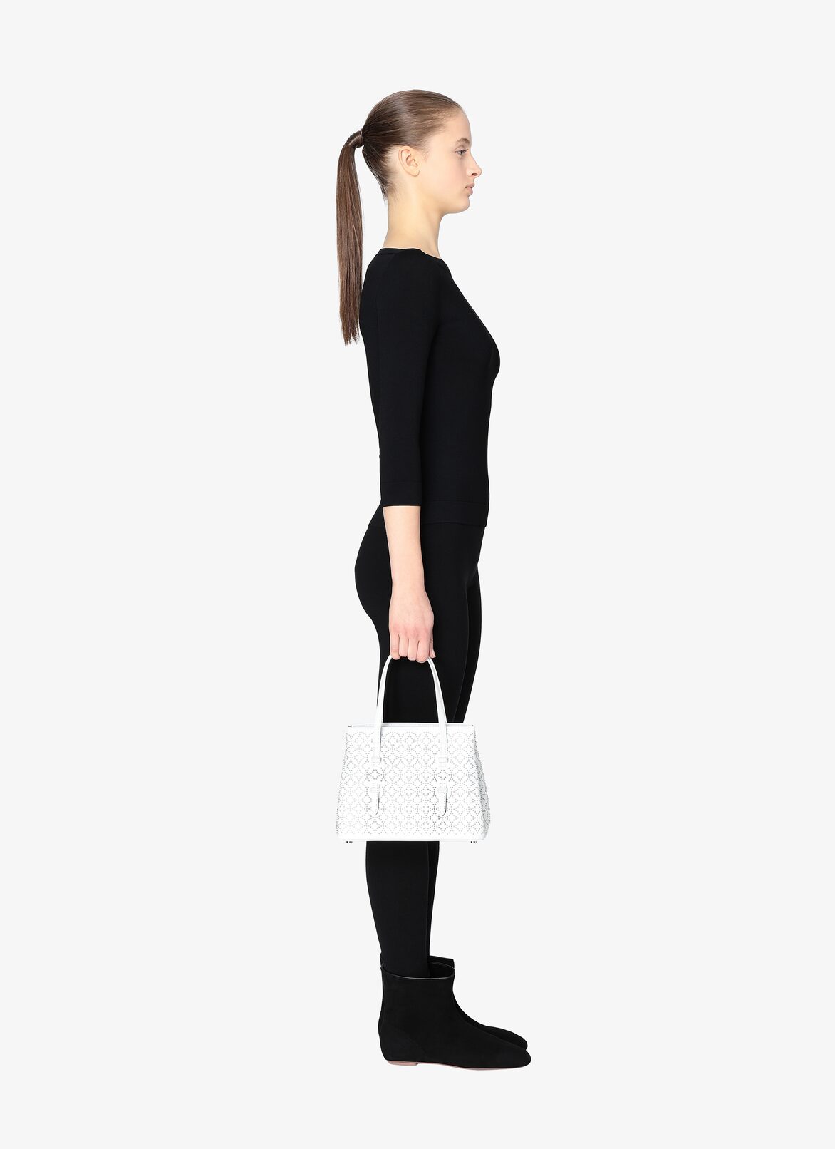 Mina Pocket 25 Tote Bag ALAÏA WHITE MINA POCKET 25 TOTE BAG